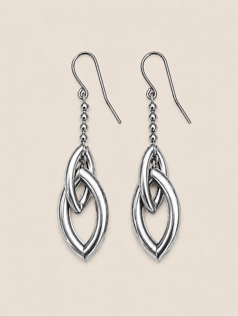 Vintage 1990s Modern Geometric Ball Chain Dangle Hook Earrings